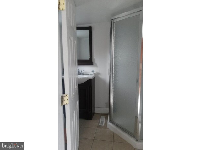 625 Lamberton St, Trenton, NJ 08611 - bathroom featuring vanity, tile patterned flooring, and a shower stall