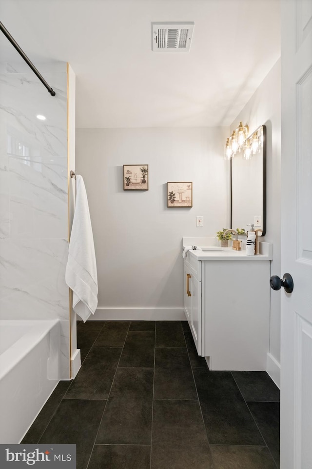 3838 13th St N, Arlington, VA 22201 - bathroom with vanity, baseboards, tile patterned floors, and bathing tub / shower combination