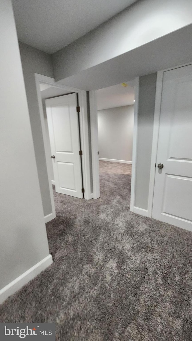 finished below grade area with baseboards and carpet floors