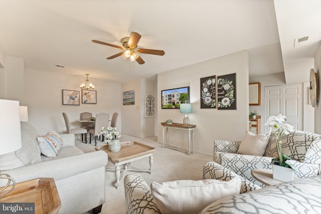 9552 Cannoneer Ct Unit 204, Manassas, VA 20110 - living area featuring carpet floors, a chandelier, ceiling fan, and baseboards