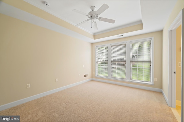 20449 Rosses Point Ct, Ashburn, VA 20147 - spare room with a smoke detector, light colored carpet, ornamental molding, a raised ceiling, and a ceiling fan
