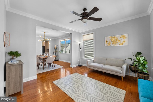 3 Union St, Robbinsville, NJ 08691 - living room featuring crown molding, baseboards, and hardwood / wood-style floors
