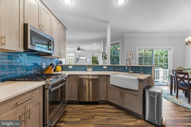 3 Union St, Robbinsville, NJ 08691 - kitchen with recessed lighting, tasteful backsplash, a sink, dark wood finished floors, and appliances with stainless steel finishes
