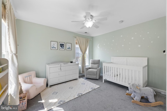 3 Union St, Robbinsville, NJ 08691 - carpeted bedroom featuring a nursery area, ceiling fan, and visible vents