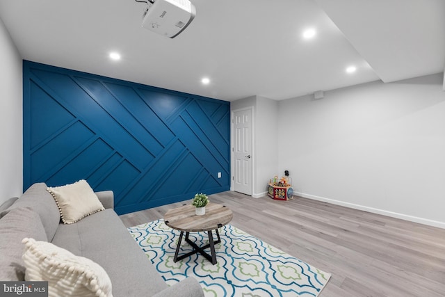 3 Union St, Robbinsville, NJ 08691 - living room with baseboards, a decorative wall, recessed lighting, and light wood-style flooring
