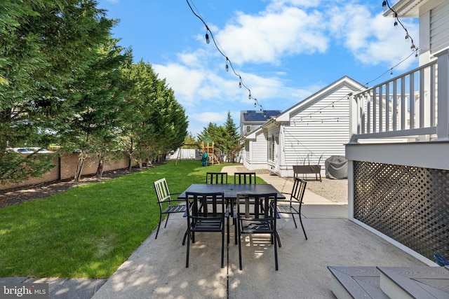 3 Union St, Robbinsville, NJ 08691 - view of patio / terrace with a playground, outdoor dining area, and a fenced backyard