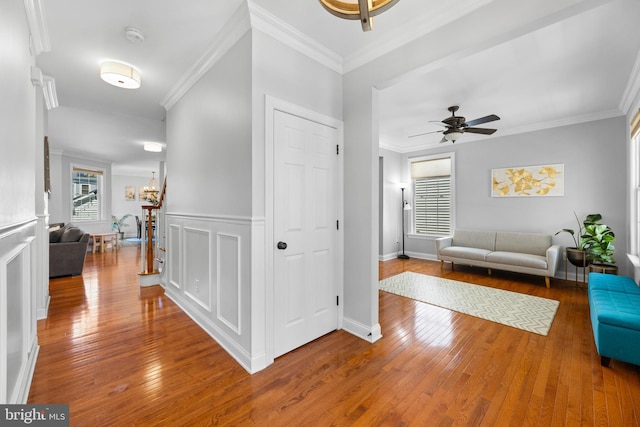 3 Union St, Robbinsville, NJ 08691 - foyer featuring crown molding, a ceiling fan, and hardwood / wood-style floors