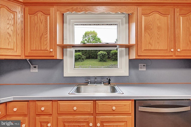 kitchen with light countertops, a sink, and dishwasher