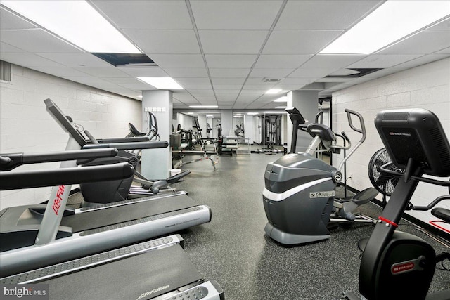 4501 Arlington Blvd Unit 709, Arlington, VA 22203 - gym with concrete block wall and a drop ceiling