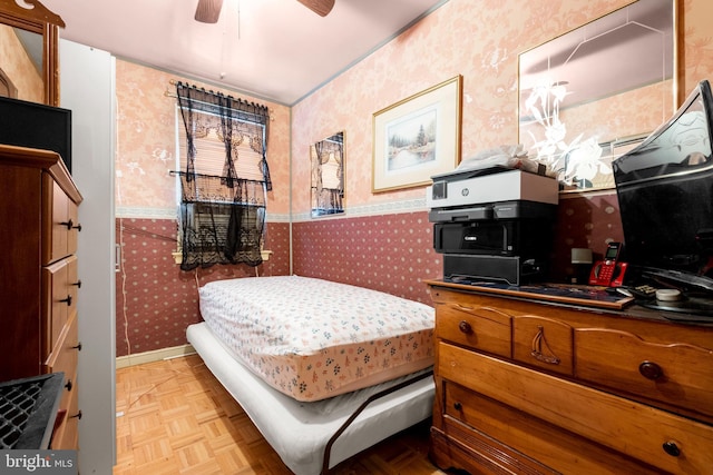 bedroom with wallpapered walls