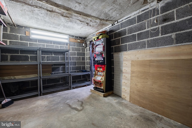 basement featuring concrete block wall