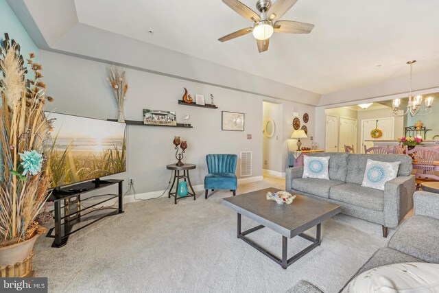 9200 Charleston Dr Unit 408, Manassas, VA 20110 - living room with ceiling fan, a chandelier, carpet, and baseboards