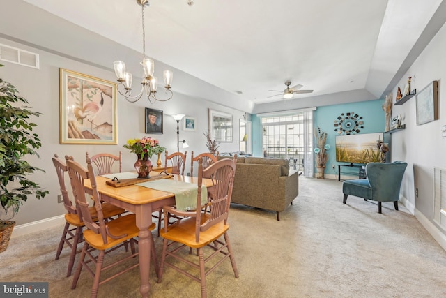 9200 Charleston Dr Unit 408, Manassas, VA 20110 - dining room with a ceiling fan, light carpet, a chandelier, and baseboards