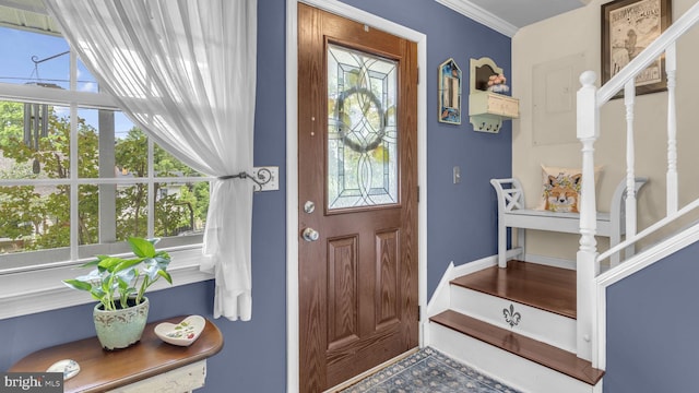501 Tulip Rd, Riva, MD 21140 - foyer entrance with stairway, healthy amount of natural light, and ornamental molding