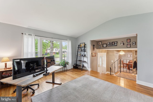 8807 Falkstone Ln, Alexandria, VA 22309 - office featuring vaulted ceiling, wood finished floors, and baseboards