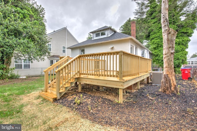 615 Burke Ave, Jenkintown, PA 19046 - rear view of property with a chimney, central AC, a wooden deck, and roof with shingles