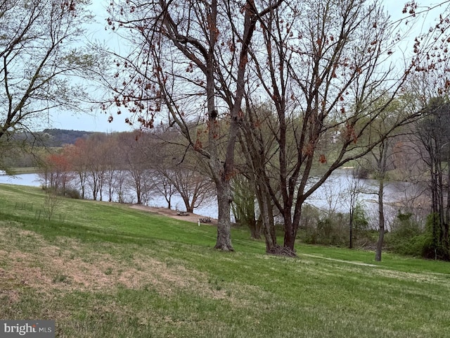 view of yard with a water view