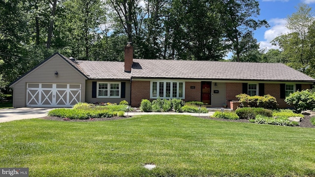 1902 Northleigh Rd, Lutherville Timonium, MD 21093 - ranch-style home with a chimney, a front lawn, brick siding, and concrete driveway