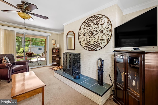 1902 Northleigh Rd, Lutherville Timonium, MD 21093 - living area with carpet, a ceiling fan, crown molding, and baseboards