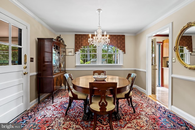 1902 Northleigh Rd, Lutherville Timonium, MD 21093 - dining area featuring a chandelier, healthy amount of natural light, baseboards, and ornamental molding