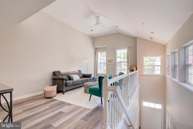 11405 Windleaf Ct Unit K # 24, Reston, VA 20194 - living room with a ceiling fan, light wood-style flooring, high vaulted ceiling, and baseboards