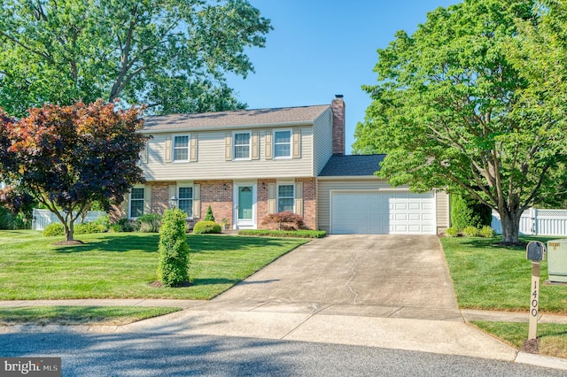 1400 Midhurst Ct, Bel Air, MD 21014 - colonial home with an attached garage, a chimney, driveway, and brick siding
