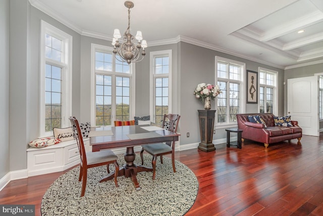 890 Hobart Rd, Hanover, PA 17331 - dining area featuring a chandelier, dark wood-style flooring, ornamental molding, and baseboards