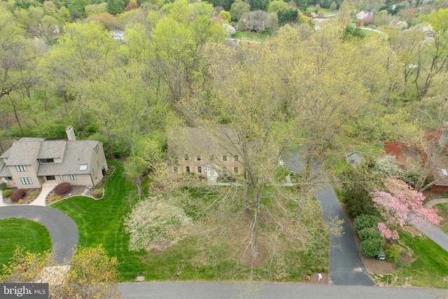aerial view with a wooded view