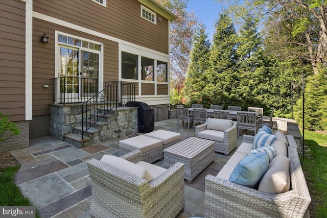 view of patio / terrace featuring area for grilling, an outdoor hangout area, and outdoor dining space