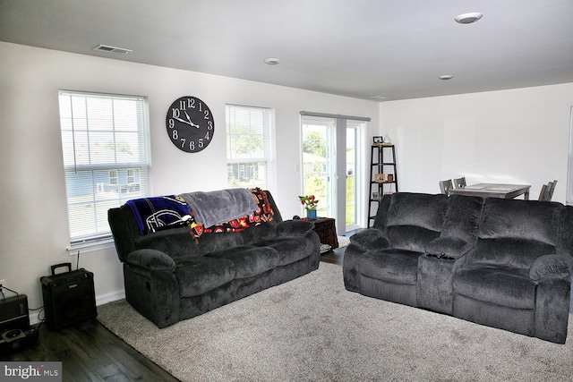 185 Petal Dr, Pottstown, PA 19464 - living room with baseboards, wood finished floors, and visible vents