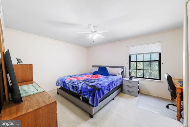 bedroom featuring carpet and ceiling fan