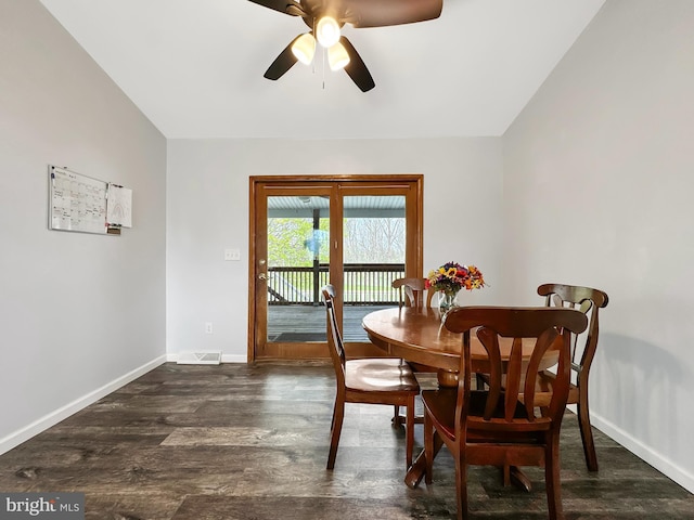 353 Kerrsville Rd, Carlisle, PA 17015 - dining space with a ceiling fan, baseboards, and dark wood finished floors