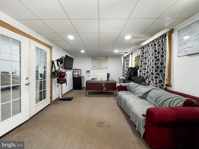353 Kerrsville Rd, Carlisle, PA 17015 - carpeted living area featuring a paneled ceiling, french doors, and recessed lighting