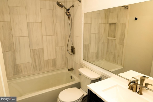 full bathroom with shower / bath combination, toilet, and vanity