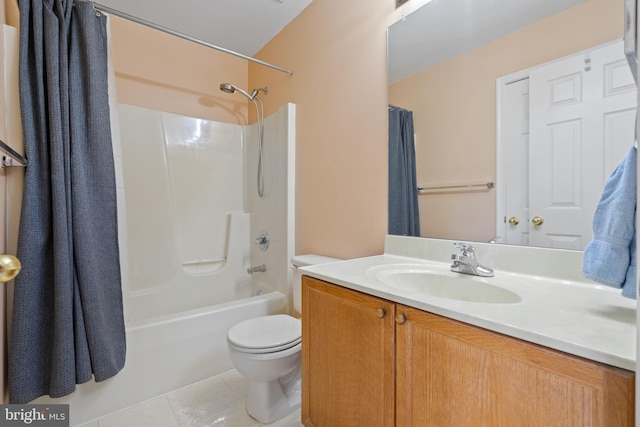 2420 Huntwood Ct, Frederick, MD 21702 - bathroom featuring toilet, vanity, tile patterned floors, and shower / bath combo with shower curtain