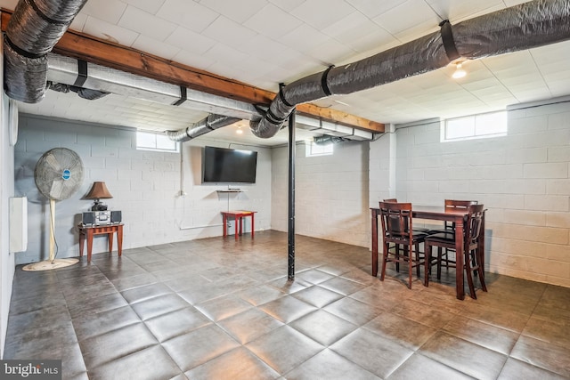 basement featuring plenty of natural light