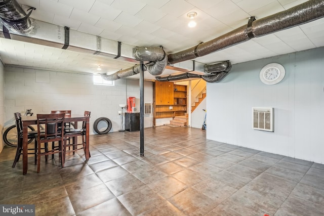 basement with visible vents and stairway