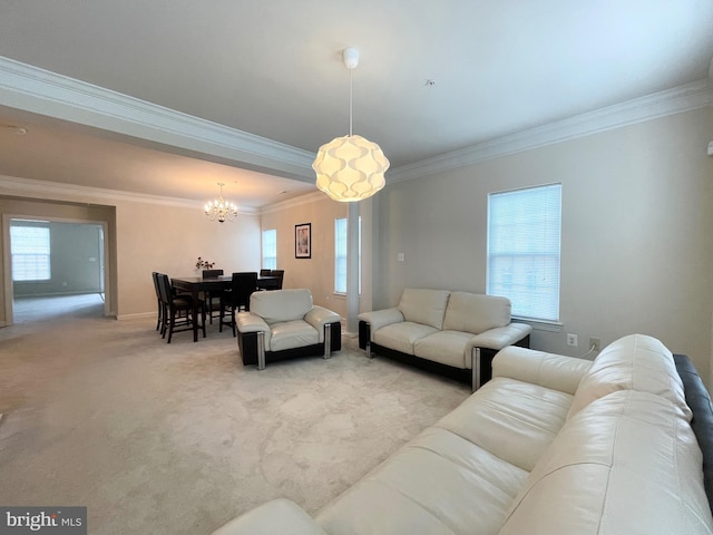 3648 Holborn Pl Unit 3648, Frederick, MD 21704 - living room featuring baseboards, an inviting chandelier, ornamental molding, and a healthy amount of sunlight
