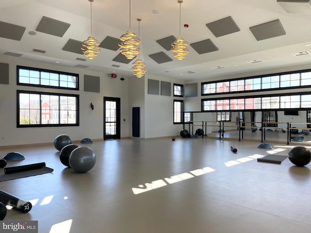 3648 Holborn Pl Unit 3648, Frederick, MD 21704 - gym with visible vents, a high ceiling, and a healthy amount of sunlight