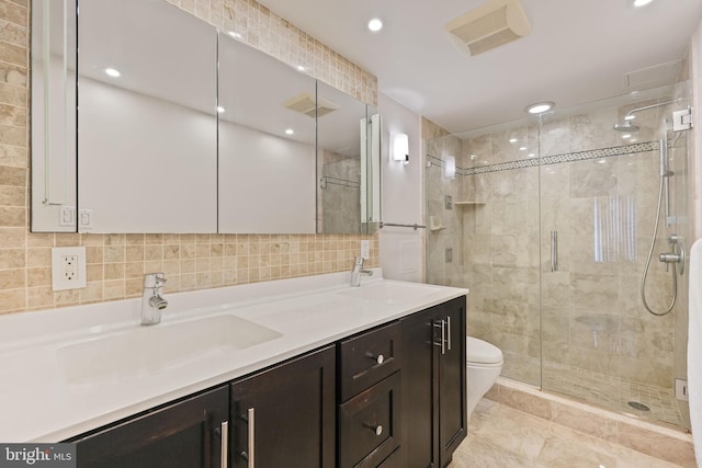 4620 N Park Ave Unit 1508E, Chevy Chase, MD 20815 - full bath featuring a stall shower, double vanity, toilet, tile walls, and recessed lighting