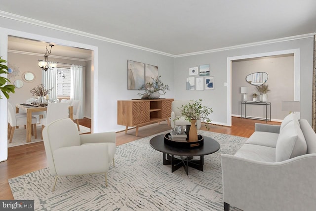 4500 Hadrian Ct, Alexandria, VA 22310 - living area with ornamental molding, wood finished floors, a chandelier, and baseboards
