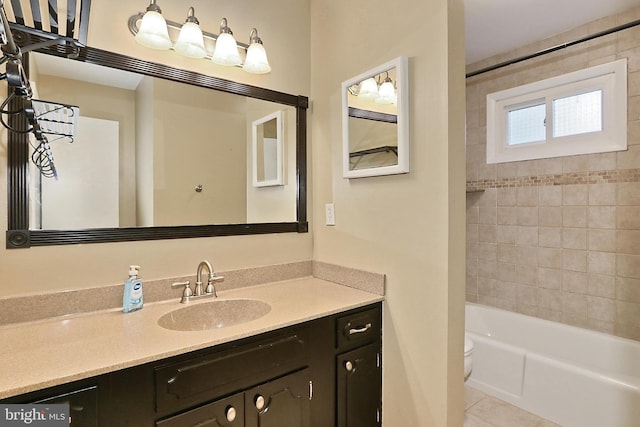 4500 Hadrian Ct, Alexandria, VA 22310 - bathroom with toilet, vanity, tile patterned floors, and tub / shower combination