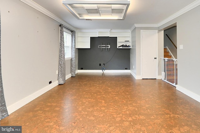 4500 Hadrian Ct, Alexandria, VA 22310 - empty room with ornamental molding, baseboards, and stairs