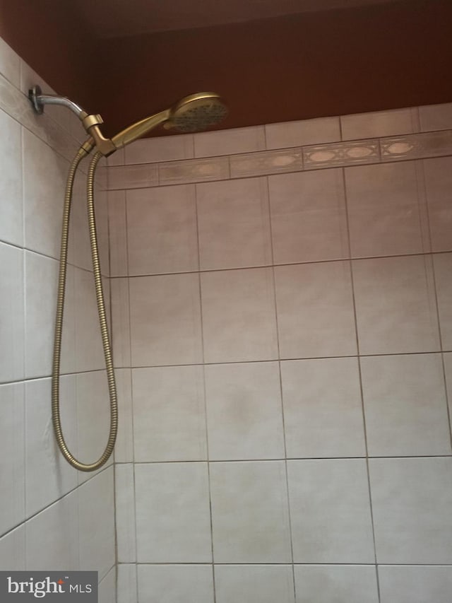interior details featuring a tile shower