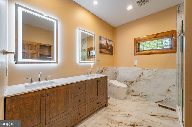 17 Green Jacket Ct, Mc Henry, MD 21541 - bathroom featuring visible vents, toilet, marble finish floor, and a sink