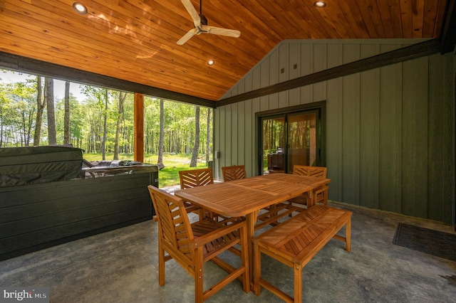 17 Green Jacket Ct, Mc Henry, MD 21541 - sunroom with a jacuzzi, ceiling fan, and outdoor dining space