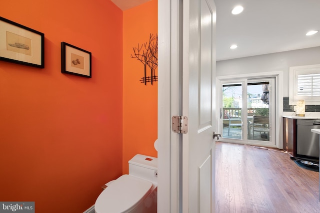 728 Farragut St NW, Washington, DC 20011 - bathroom featuring recessed lighting, toilet, and wood finished floors