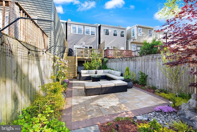 728 Farragut St NW, Washington, DC 20011 - view of patio / terrace featuring an outdoor hangout area, stairs, and a fenced backyard