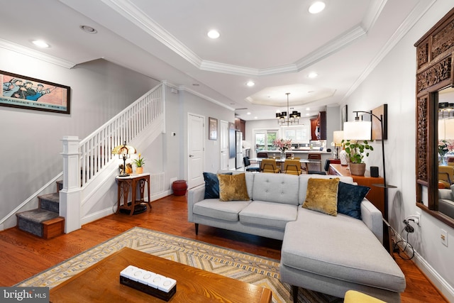 728 Farragut St NW, Washington, DC 20011 - living area with stairway, crown molding, recessed lighting, and wood finished floors