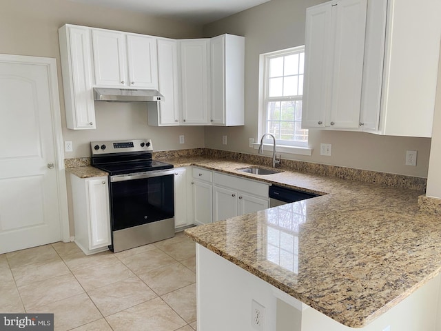 190 Wynnefield Rd, Bear, DE 19701 - kitchen featuring under cabinet range hood, white cabinetry, appliances with stainless steel finishes, and a sink